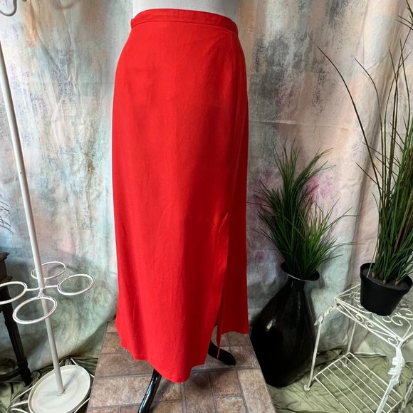 VTG📌90's Viscose Blend Fire Red Plus Size Pencil Maxi Skirt - Picture 1 of 14
